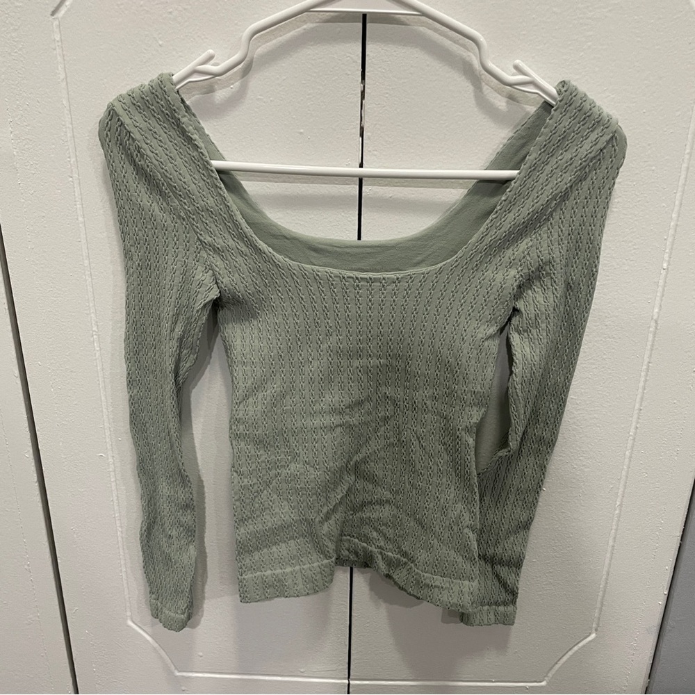 Free People Green Textured Long Sleeve Shirt